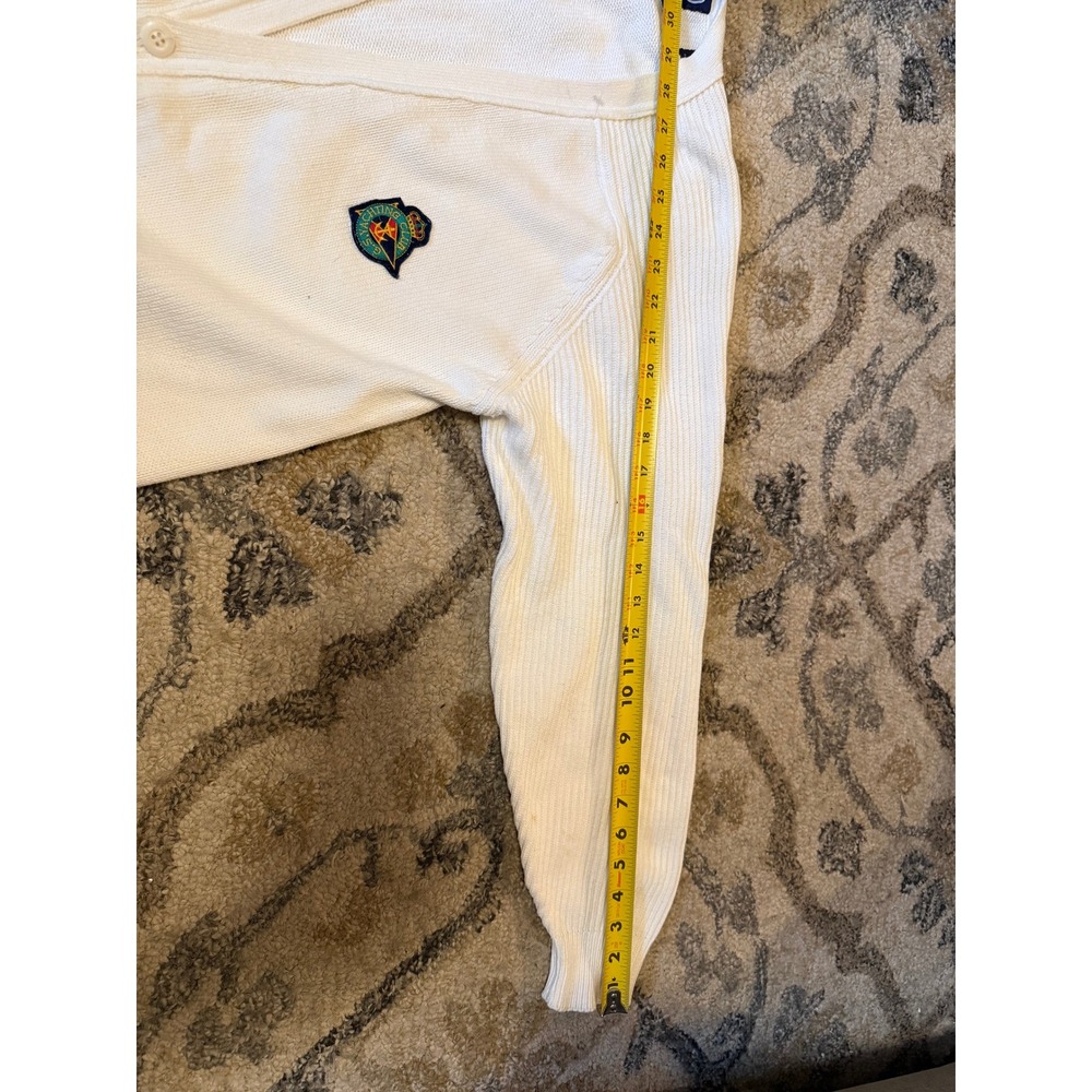 VTG GAP White Cotton V-Neck Embroidered Crest Cardigan Sweater Mens Size XL